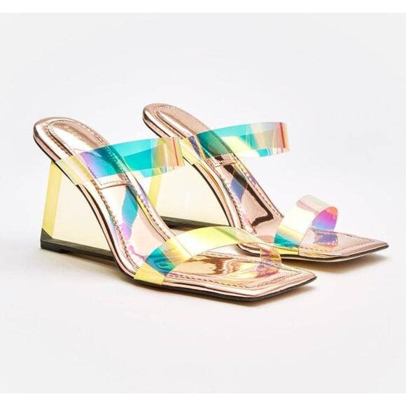 NEW Good American Womens 10.5‎ Cinder-F*cking Rella Iridescent Wedge Heel - Picture 1 of 8